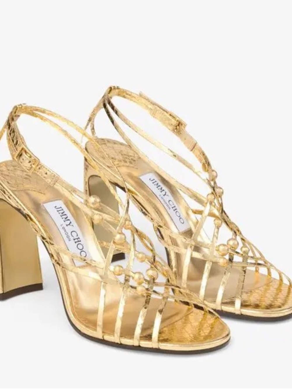 Jimmy Choo Felice 95 Metallic Gold Strappy Block Heel Sandals